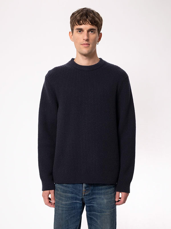 NUDIE JEANS <br> AUGUST RIB WOOL SWEATER