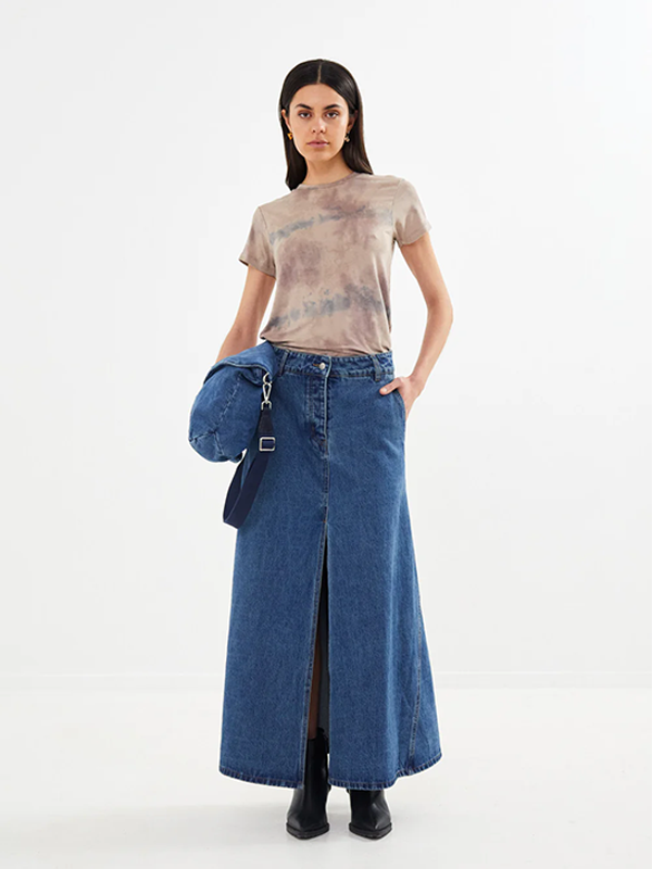 RABENS SALONER <br> HENRIKE DENIM PANELLED SKIRT