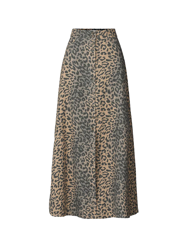 ALLSAINTS <br> NATJA LEOPARD PRINT BUTTON SKIRT